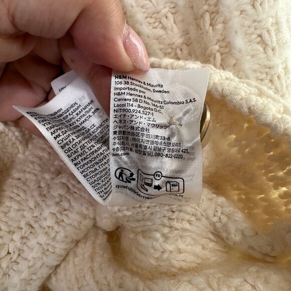 H&M Cream Texture-Knit Collar Gold & Pearl Button Cardigan Lady Jacket -NWOT - Picture 10 of 14